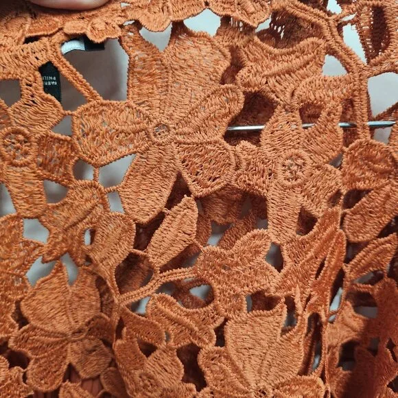 Express Womens BOHO Blouse Top Small Orange Crochet Long Sleeve Festival - Picture 10 of 10